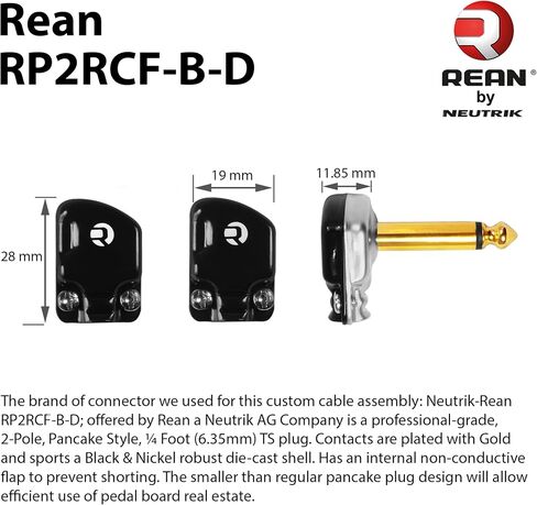 3 Units - 18 Inch - WBC-PRO-Pedal – 22 AWG - Low-Cap (18pF/ft) – Pro-Grade – Graphite-Based - Dual-Shielded Pedal, Effects, Patch, Instrument Cable with Neutrik-Rean Gold Plated Pancake TS Connectors in Saudi Arabia
