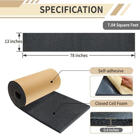 TroyStudio Sound Proof Closed Cell Foam, Self-Adhesive 13'' x 78" Heat Shield Acoustic Rubber Foam Sheet - Waterproof Noise Vibration Thermal Insulation Roll for Home, Car, HVAC, Pipe, Machine in Saudi Arabia