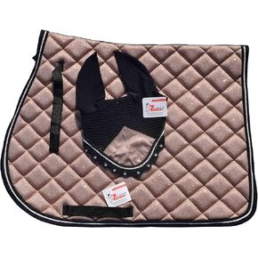 مجموعة وسادة سرج لامعة باللون الذهبي الوردي متطابقة مع غطاء الأذن | معدات عرض الفروسية | مجموعة ماتشي لركوب الخيل | الترويض أو القفز/الصياد in Kuwait