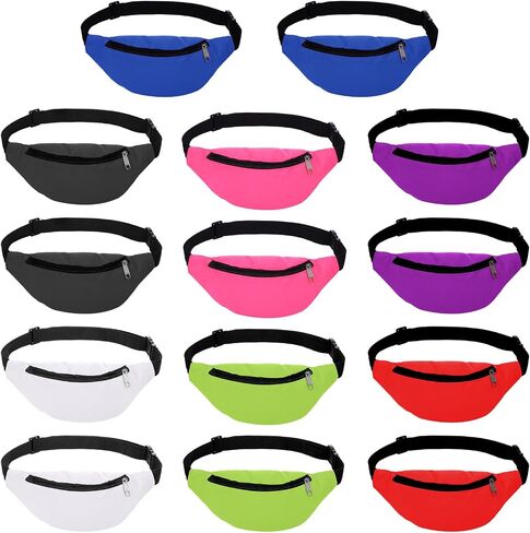 14 Pcs Neon Fanny Packs Bulk Travel Running Adjustable Waist Bags Oxford Cloth Zippered Belt Bags for Women Men Workout Outdoor Rave Party, 7 Colors (2 Each) in Saudi Arabia