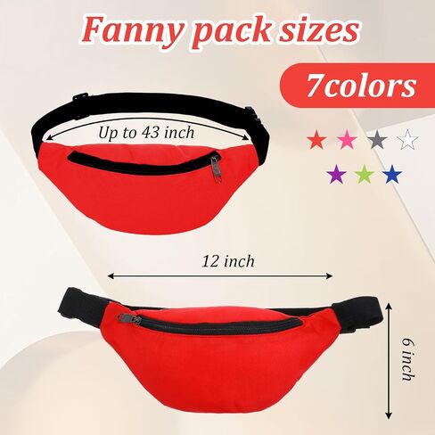 14 Pcs Neon Fanny Packs Bulk Travel Running Adjustable Waist Bags Oxford Cloth Zippered Belt Bags for Women Men Workout Outdoor Rave Party, 7 Colors (2 Each) in Saudi Arabia