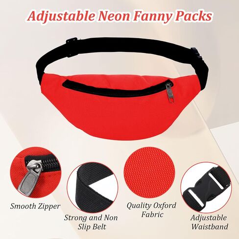 14 Pcs Neon Fanny Packs Bulk Travel Running Adjustable Waist Bags Oxford Cloth Zippered Belt Bags for Women Men Workout Outdoor Rave Party, 7 Colors (2 Each) in Saudi Arabia