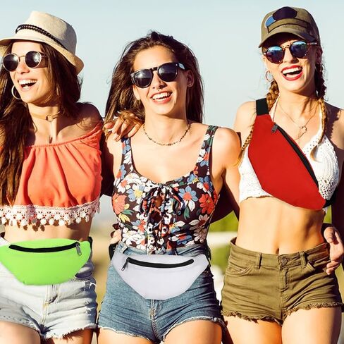 14 Pcs Neon Fanny Packs Bulk Travel Running Adjustable Waist Bags Oxford Cloth Zippered Belt Bags for Women Men Workout Outdoor Rave Party, 7 Colors (2 Each) in Saudi Arabia