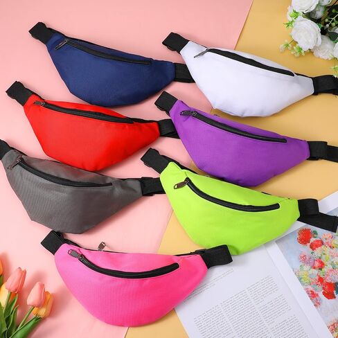 14 Pcs Neon Fanny Packs Bulk Travel Running Adjustable Waist Bags Oxford Cloth Zippered Belt Bags for Women Men Workout Outdoor Rave Party, 7 Colors (2 Each) in Saudi Arabia