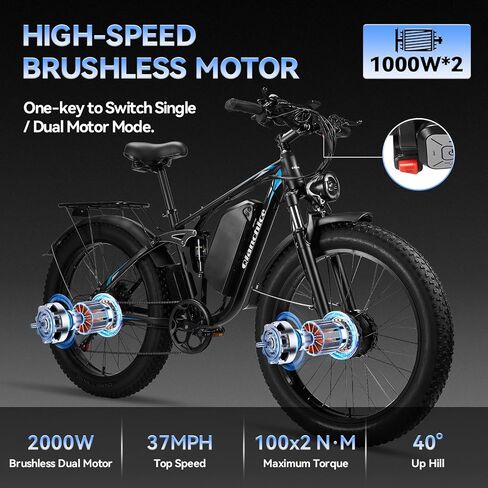 Dual Motor 3000W Peak Electric Bike for Adults Women Men, Electric Bicycle 52V23AH Battery, Up to 37MPH 87 Miles Range, Full Suspension, Hydraulic Disc Brake E-bike with 26*4" Fat Tire for All Terrain in Saudi Arabia