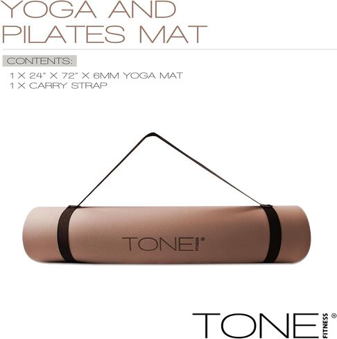 TONE Fitness Yoga Mat 1/4 بوصة سميكة غير قابلة للانزلاق وحصيرة بيلاتيس للتدريبات المنزلية مع حزام حمل | خيارات متعددة in Saudi Arabia