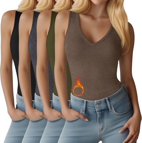 4 Pack Women's Thermal Tank Tops Fleece Lined Reversible Sleeveless Base Layer V Neck or U Neck Warm Underwear Vest in Saudi Arabia