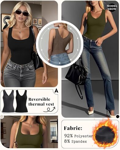 4 Pack Women's Thermal Tank Tops Fleece Lined Reversible Sleeveless Base Layer V Neck or U Neck Warm Underwear Vest in Saudi Arabia