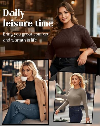 3 Pack Plus Size Thermal Shirts for Women Cotton Long Sleeve Ribbed Slim Fit Tops Crewneck Underwear Base Layer in Saudi Arabia