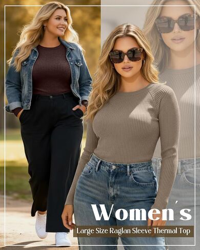 3 Pack Plus Size Thermal Shirts for Women Cotton Long Sleeve Ribbed Slim Fit Tops Crewneck Underwear Base Layer in Saudi Arabia
