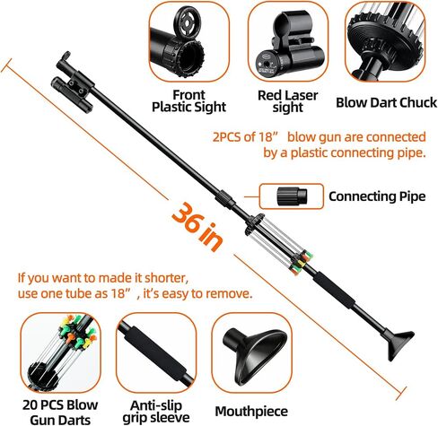 40 Caliber Blowgun 36" 48" Blow Dart Gun, Reusable Darts, 2PCS Practice Paper, Sling, Tactical Peep Sight Blow Gun for Adults in Saudi Arabia