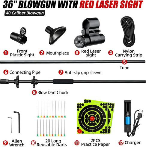 40 Caliber Blowgun 36" 48" Blow Dart Gun, Reusable Darts, 2PCS Practice Paper, Sling, Tactical Peep Sight Blow Gun for Adults in Saudi Arabia