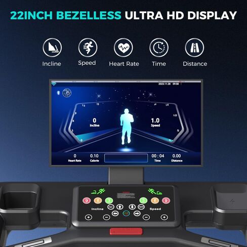 جهاز جري FAGUS Premium مع شاشة عرض، مطحنة تشغيل تلقائية بنسبة 15% مع محرك قوي بقوة 7.0 حصان، سطح عريض 22 بوصة، ممتص للصدمات، اتصال بلوتوث وشحن لاسلكي لمزيد من المرح in Kuwait