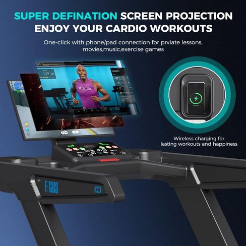 جهاز جري FAGUS Premium مع شاشة عرض، مطحنة تشغيل تلقائية بنسبة 15% مع محرك قوي بقوة 7.0 حصان، سطح عريض 22 بوصة، ممتص للصدمات، اتصال بلوتوث وشحن لاسلكي لمزيد من المرح in Kuwait