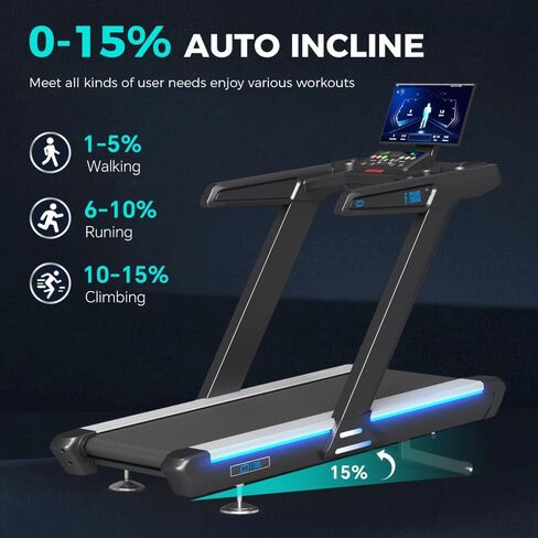 جهاز جري FAGUS Premium مع شاشة عرض، مطحنة تشغيل تلقائية بنسبة 15% مع محرك قوي بقوة 7.0 حصان، سطح عريض 22 بوصة، ممتص للصدمات، اتصال بلوتوث وشحن لاسلكي لمزيد من المرح in Kuwait