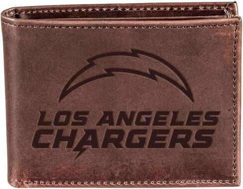 Team Sports America NFL Los Angeles Chargers Brown Wallet | Bi-Fold | Officially Licensed Stamped Logo | Made of Leather | Money and Card Organizer | Gift Box Included in Saudi Arabia
