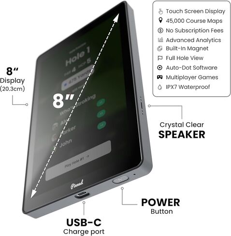 جهاز لوحي محمول بنظام تحديد المواقع العالمي للجولف - العلبة - مغناطيسي، مقاوم للطقس، شاشة تعمل باللمس، مسافات FCB - علبة الجولف 45000 خريطة دورة - هدايا للرجال - رمادي in Kuwait