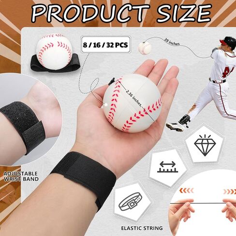 4/8/16/32 قطعة كرة إرجاع للمعصم مقاس 2.36 بوصة كرة ارتداد للبيسبول على سلسلة مرنة للعب تمرين المعصم in Kuwait