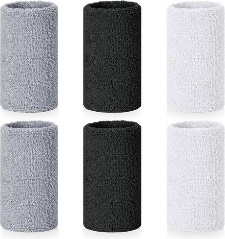 6 PCS Wrist Bands for Sweat, Sweat Wristbands Men Women Elastic Athletic Cotton Sweatbands for Tennis Basketball Running Workout in Saudi Arabia