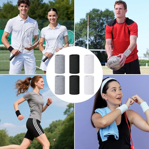 6 PCS Wrist Bands for Sweat, Sweat Wristbands Men Women Elastic Athletic Cotton Sweatbands for Tennis Basketball Running Workout in Saudi Arabia