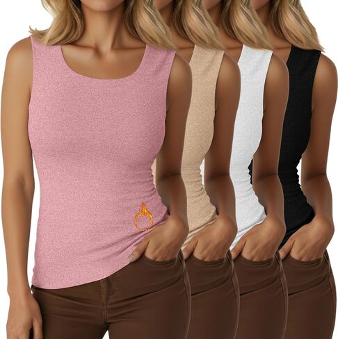 4 Pcs Women's Thermal Tank Tops Fleece Lined Raw Hem Sleeveless Underwear Scoop Neck Warm Camisole Base Layer Vest in Saudi Arabia