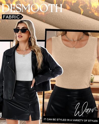 4 Pcs Women's Thermal Tank Tops Fleece Lined Raw Hem Sleeveless Underwear Scoop Neck Warm Camisole Base Layer Vest in Saudi Arabia