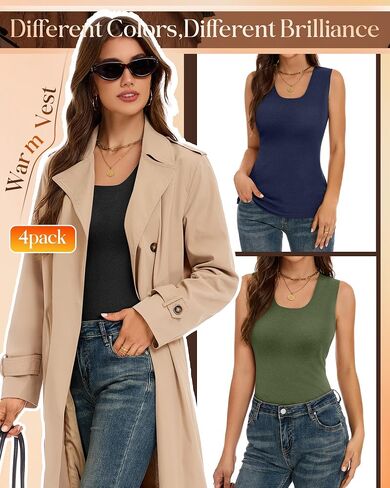 4 Pack Women's Thermal Tank Tops Sleeveless Underwear Base Layer Undershirt Camisole for Cold Weather in Saudi Arabia