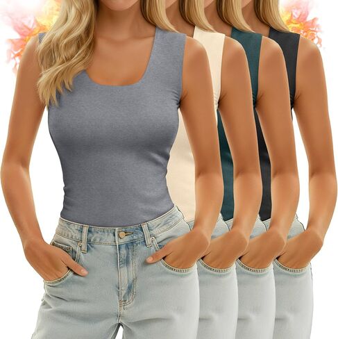 4 Pack Women's Thermal Tank Tops Sleeveless Underwear Base Layer Undershirt Camisole for Cold Weather in Saudi Arabia