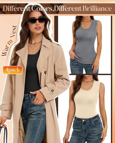 4 Pack Women's Thermal Tank Tops Sleeveless Underwear Base Layer Undershirt Camisole for Cold Weather in Saudi Arabia