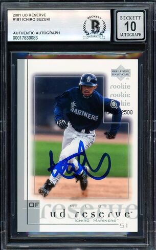 إيشيرو سوزوكي موقعة 2001 UD Reserve Rookie Card # 181 Seattle Mariners Auto Grade Gem Mint 10 Beckett BAS # 17830083 - بطاقات البيسبول المبلطة الموقعة in Saudi Arabia