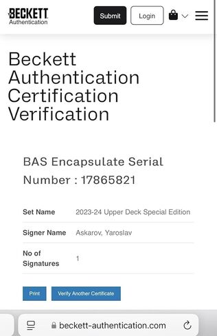 Yaroslav Askarov Signed UD Special Edition Card Slabbed Beckett BAS IP Auto a - Hockey Slabbed Autographed Rookie Cards in Saudi Arabia