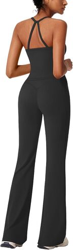RXRXCOCO Cross Back Workout Sets for Women 2 Piece Padded Tank Tops Flare Leggings Gym Outfits with Pockets in Saudi Arabia