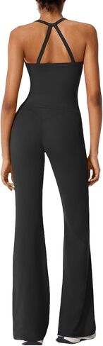 RXRXCOCO Cross Back Workout Sets for Women 2 Piece Padded Tank Tops Flare Leggings Gym Outfits with Pockets in Saudi Arabia