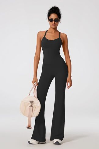 RXRXCOCO Cross Back Workout Sets for Women 2 Piece Padded Tank Tops Flare Leggings Gym Outfits with Pockets in Saudi Arabia