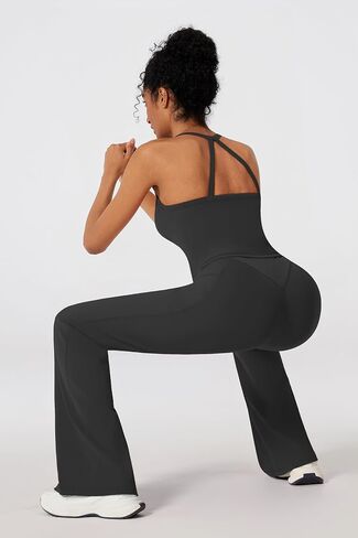 RXRXCOCO Cross Back Workout Sets for Women 2 Piece Padded Tank Tops Flare Leggings Gym Outfits with Pockets in Saudi Arabia