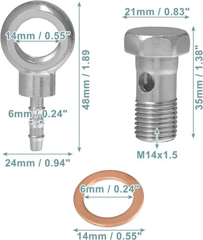 ACROPIX 14mm ID 6mm OD M14x1.5 Banjo Bolt Hose Barb Fittings Universal Banjo Fitting Fuel Line with Screw Washer for Motorcycle Silver Tone - Pack of 8 in Saudi Arabia