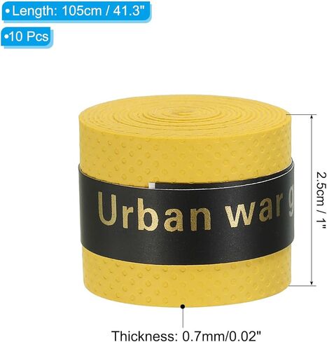 Tennis Badminton Racket Overgrip, 10 Pack Anti Slip Racquet Grip Tape Absorbs Sweat Drum Stick Tape Wrap for Drumstick Baseball Pickleball Paddle, Yellow in Saudi Arabia