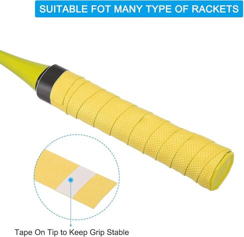Tennis Badminton Racket Overgrip, 10 Pack Anti Slip Racquet Grip Tape Absorbs Sweat Drum Stick Tape Wrap for Drumstick Baseball Pickleball Paddle, Yellow in Saudi Arabia