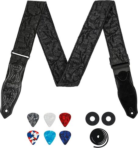Guitar Strap - Adjustable Woven Cotton Jacquard Strap with PU Leather Ends for Electric, Acoustic and Bass Guitar in Saudi Arabia