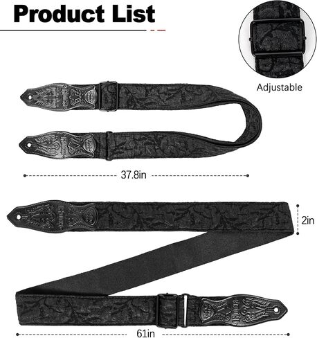 Guitar Strap - Adjustable Woven Cotton Jacquard Strap with PU Leather Ends for Electric, Acoustic and Bass Guitar in Saudi Arabia