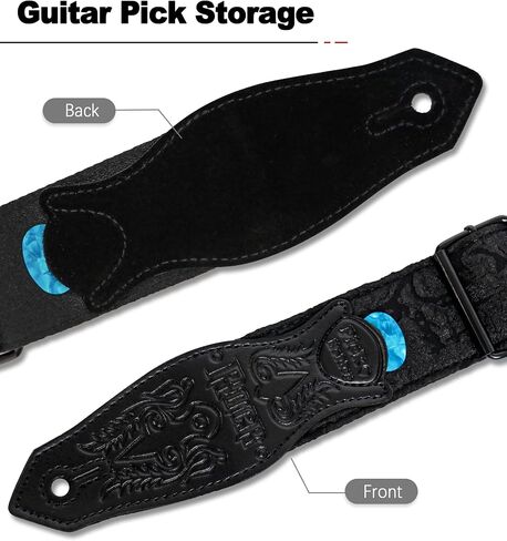 Guitar Strap - Adjustable Woven Cotton Jacquard Strap with PU Leather Ends for Electric, Acoustic and Bass Guitar in Saudi Arabia