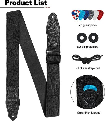 Guitar Strap - Adjustable Woven Cotton Jacquard Strap with PU Leather Ends for Electric, Acoustic and Bass Guitar in Saudi Arabia