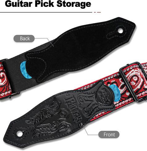 Guitar Strap - Adjustable Woven Cotton Jacquard Strap with PU Leather Ends for Electric, Acoustic and Bass Guitar in Saudi Arabia