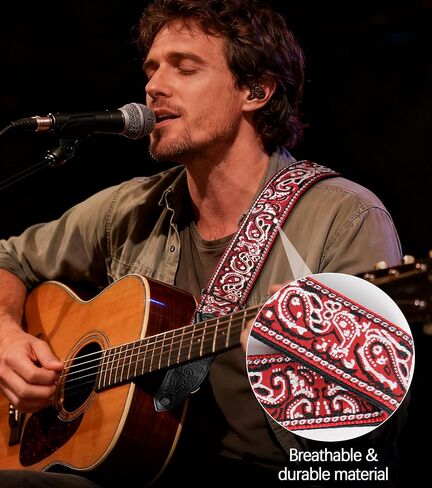 Guitar Strap - Adjustable Woven Cotton Jacquard Strap with PU Leather Ends for Electric, Acoustic and Bass Guitar in Saudi Arabia
