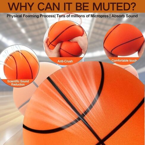 2025 Upgrade Silent Basketball Size 7 (29.5"), Grooved Airless Indoor Basketball, Highly Elastic Quiet Foam Ball,Indoor Training and Without Noise in Saudi Arabia