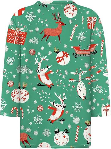 Women Christmas Shirts Tunic 3/4 Length Sleeve Blouse Crew Neck Comfortable Tops Christmas Printed Casual Pullover in Saudi Arabia