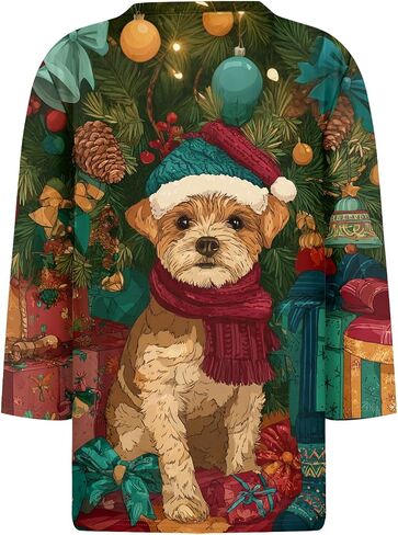 Women Christmas Shirts Crew Neck 3/4 Length Sleeve Tops Tunic Casual Blouse Christmas Printed Comfortable Pullover in Saudi Arabia