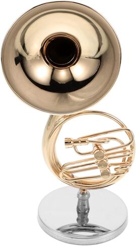 Miniature Brass French Horn Model Intricate Detailing Gold-plated Musical Instrument for Dollhouse Decoration Realistic Music Room Ornament Case in Saudi Arabia