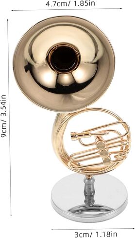 Miniature Brass French Horn Model Intricate Detailing Gold-plated Musical Instrument for Dollhouse Decoration Realistic Music Room Ornament Case in Saudi Arabia
