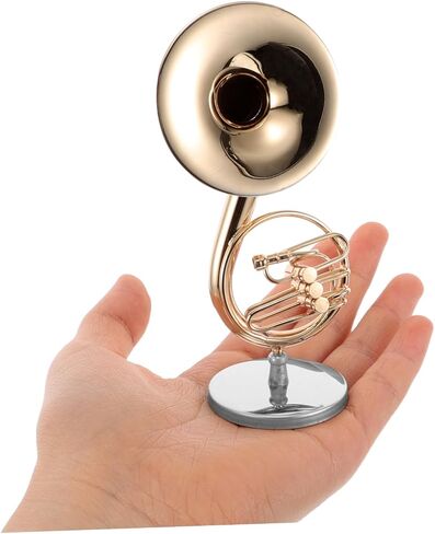 Miniature Brass French Horn Model Intricate Detailing Gold-plated Musical Instrument for Dollhouse Decoration Realistic Music Room Ornament Case in Saudi Arabia